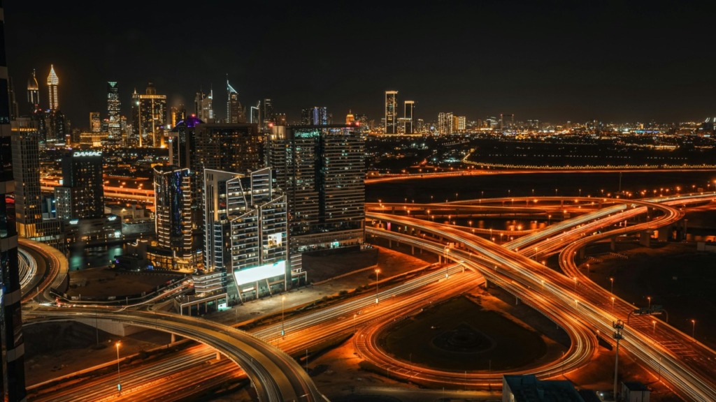 Highway in City Illuminated at Night